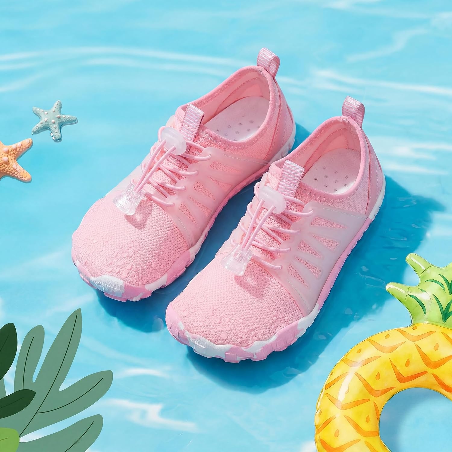Stelle Kids Water Shoes TPU-Reinforced Barefoot | Non-Slip Quick Dry Packable Design with Cord-Lock Drawstring for Boys Girls-Beach Pool Hiking,Toddler to Big Kid(Pink)