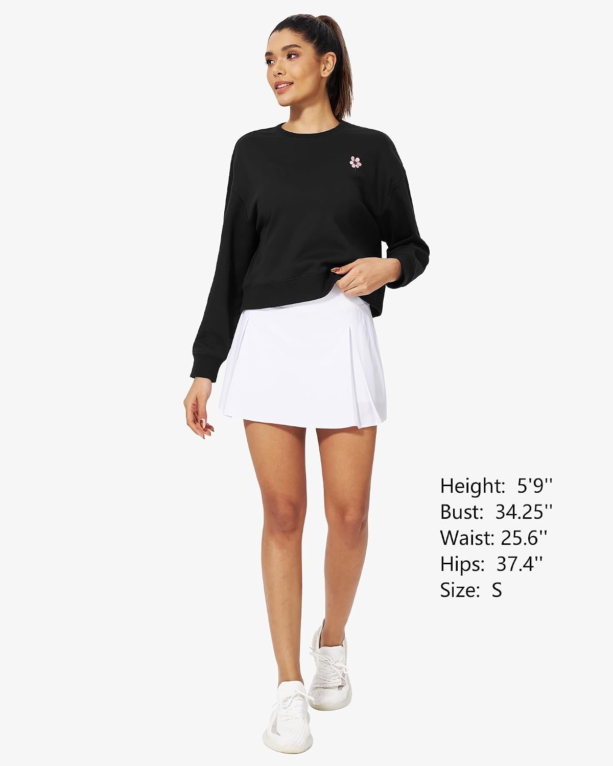 Stelle Cropped Sweatshirt for Women Crewneck Pullover Tops Oversized Long Sleeve Lightweight Casual Cotton Sweat Shirts(Black)