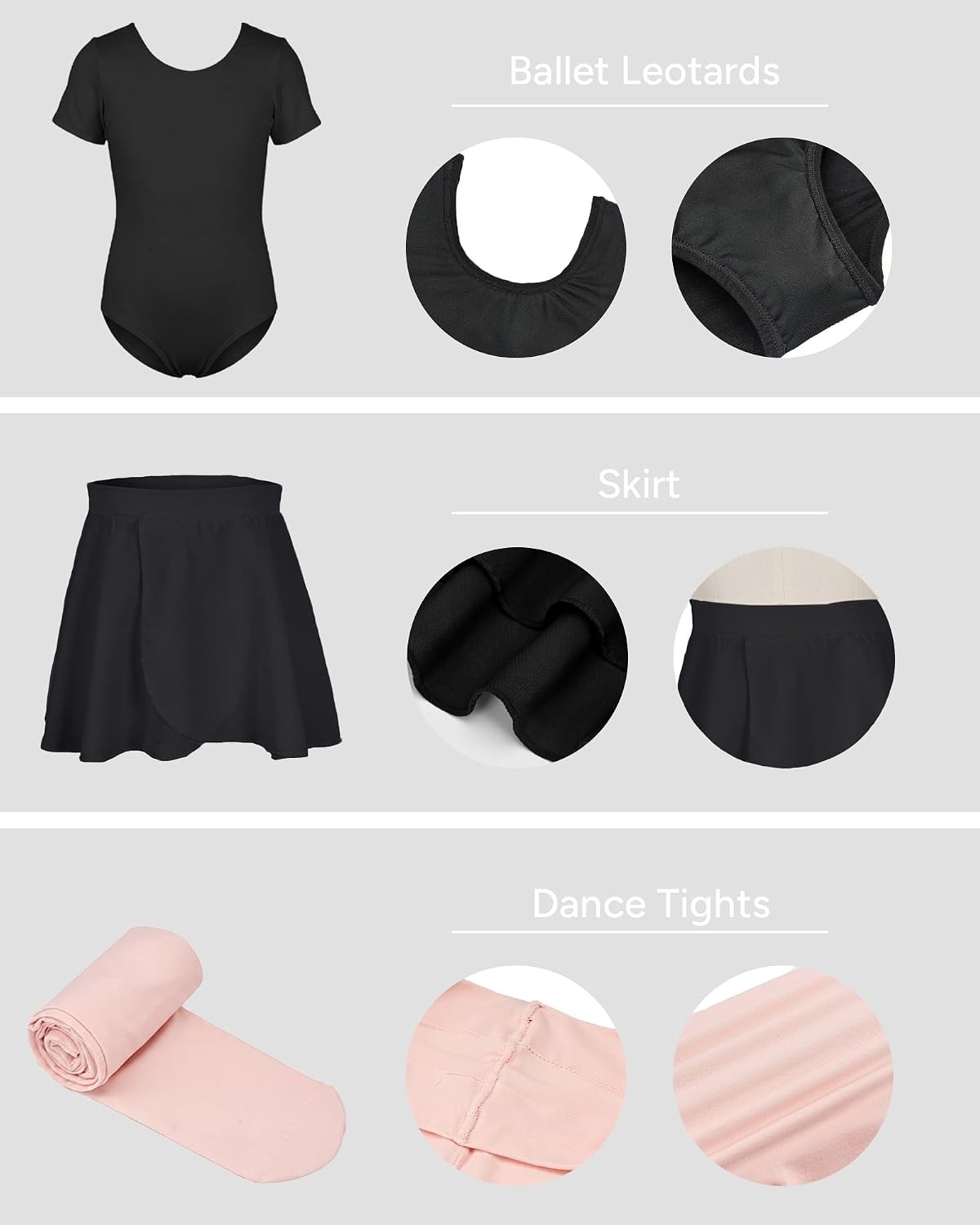 Stelle Girls Ballet Leotards Dance Outfits with Skirt and Footed Tights(01-black)