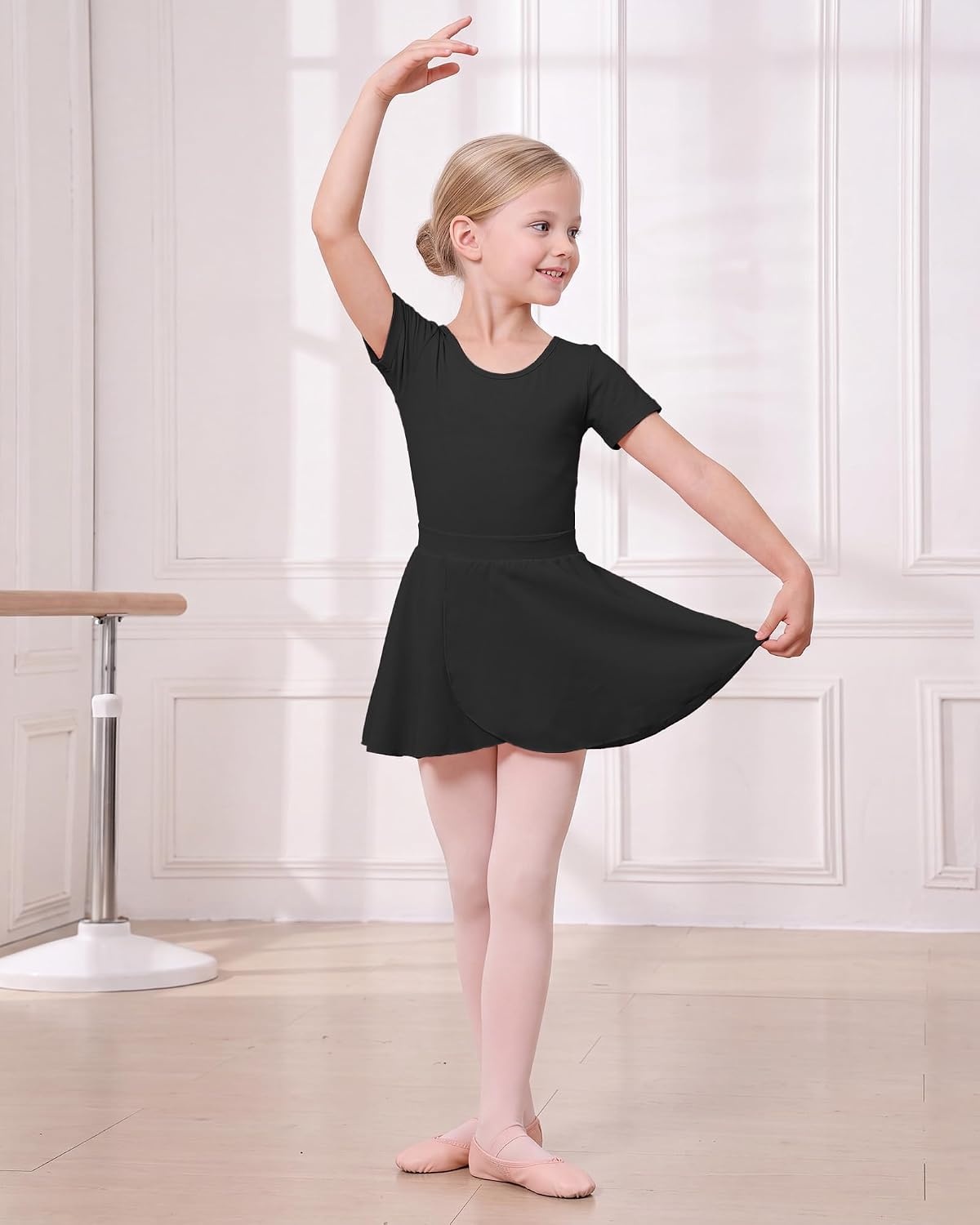 Stelle Girls Ballet Leotards Dance Outfits with Skirt and Footed Tights(01-black)