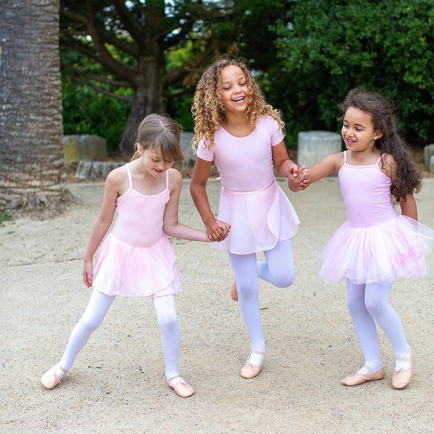 Stelle Girls Ballet Leotards Dance Outfits with Skirt and Footed Tights(01-black)