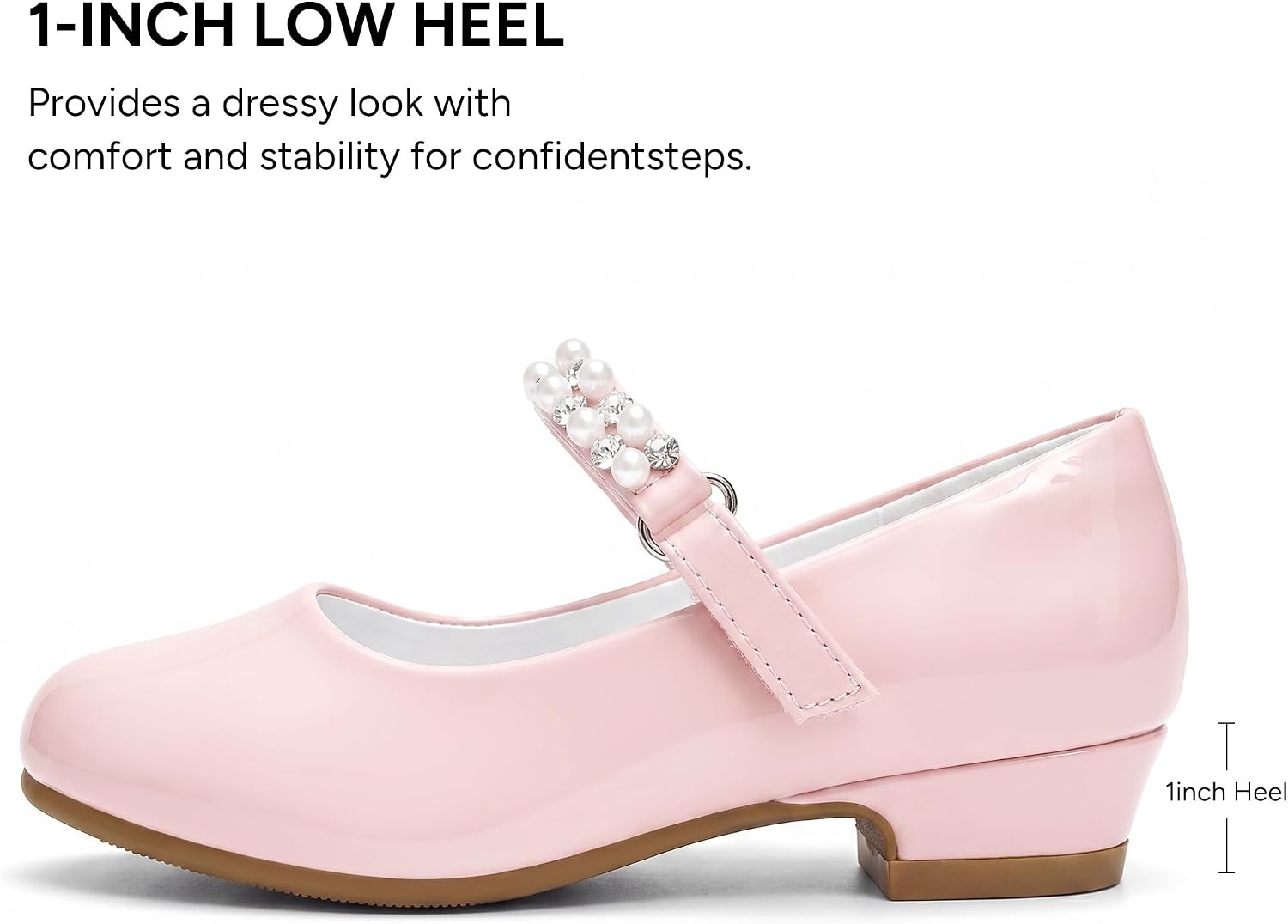 Stelle Girls Dress Shoes with Jeweled Strap for Wedding Flower Girl Party(Pink)