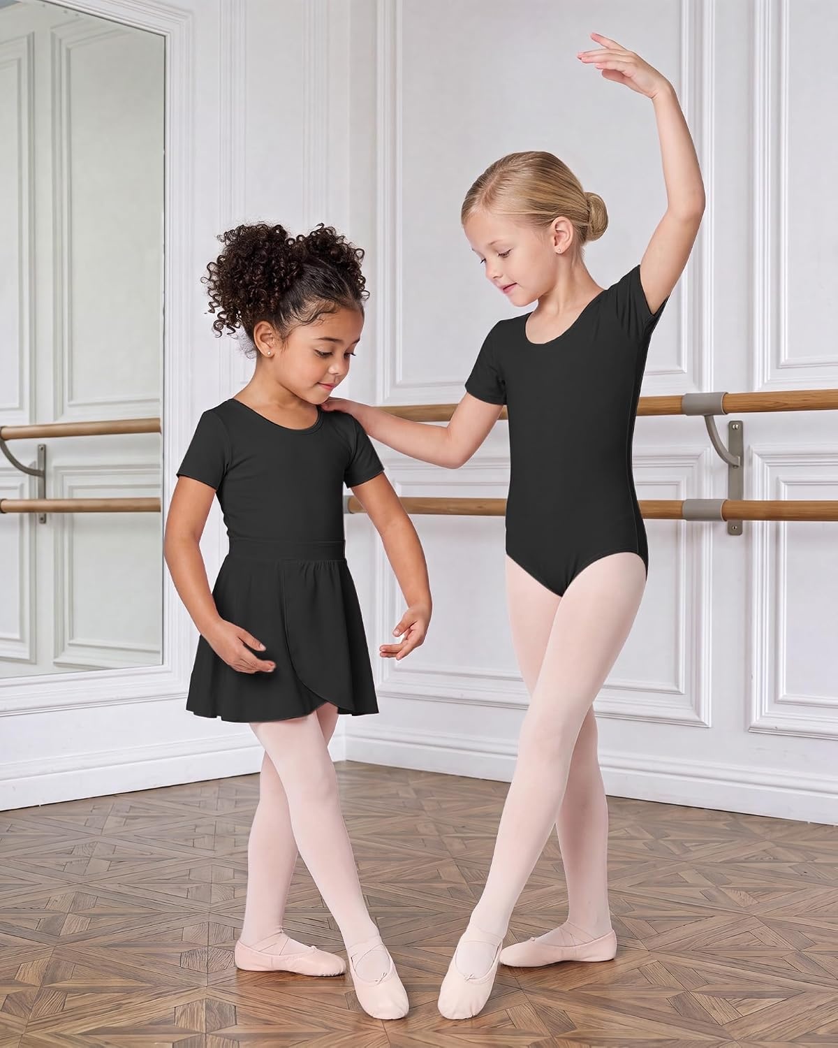 Stelle Girls Ballet Leotards Dance Outfits with Skirt and Footed Tights | Crew neck, Removable ballet skirt, Durable footed tights, Fully lined front, High elasticity & durable, Breathable(01-black)