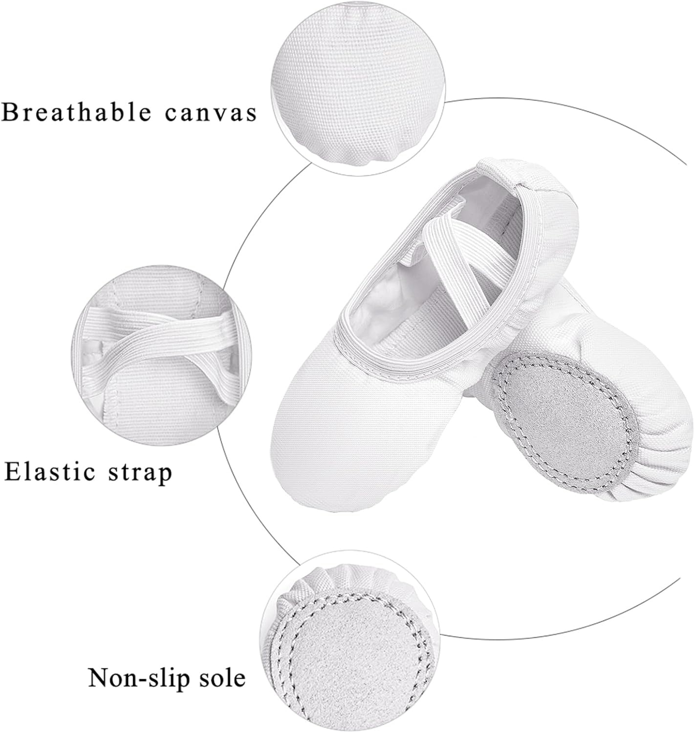 Stelle Canvas Ballet Shoes Toddler Girls No-Tie Split Sole Ballet Slippers(White)