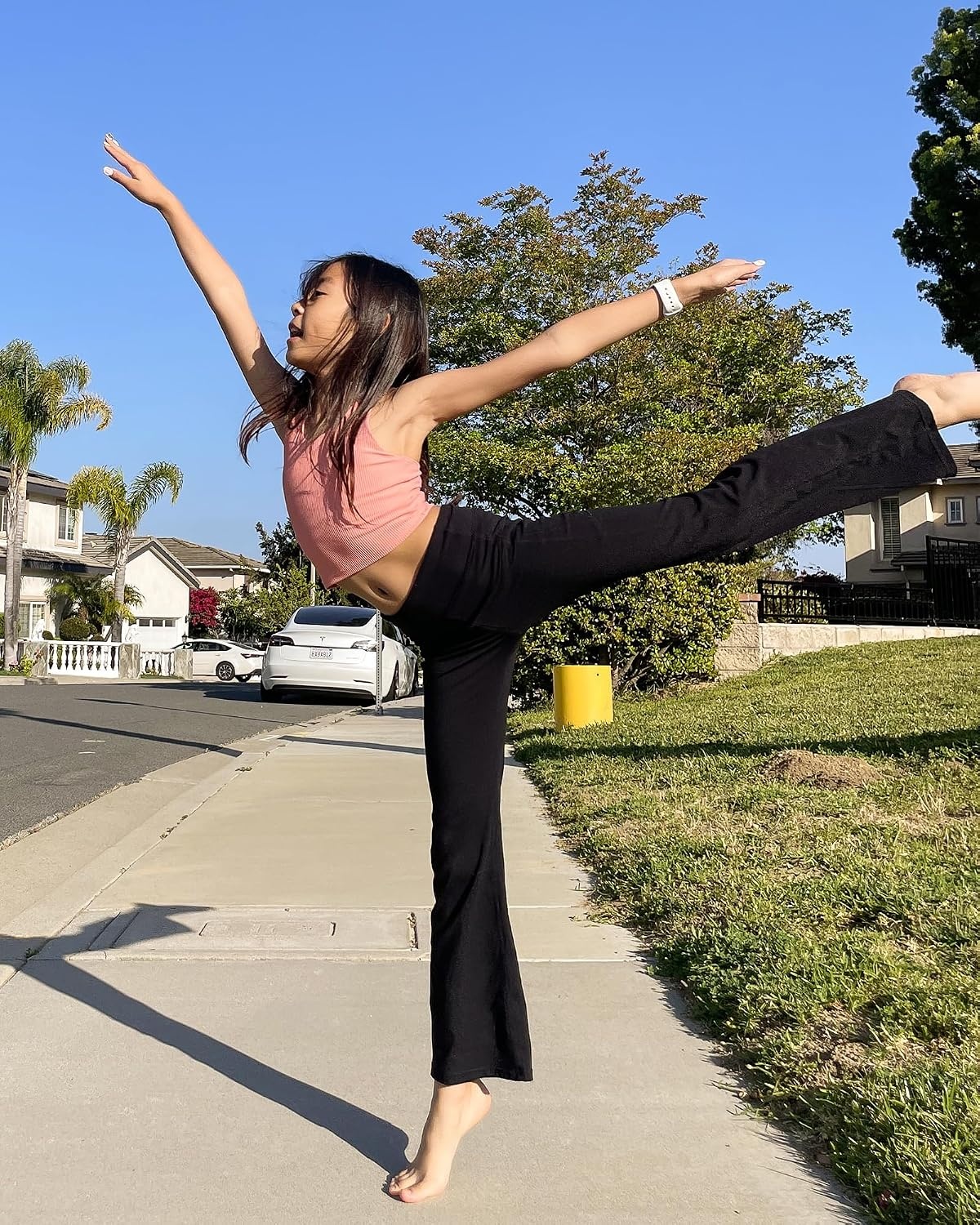 Stelle Girls Flare Leggings with Pockets High Waisted Bootcut Yoga Pants(18-c8-black/Grey Blue)