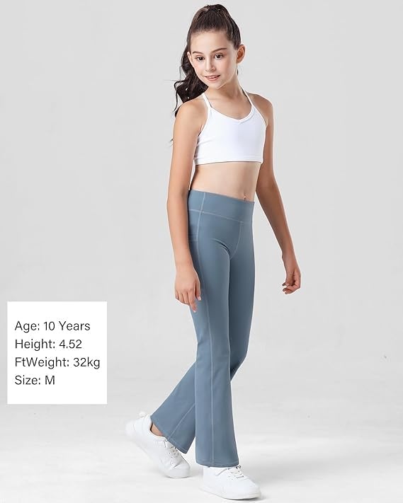 Stelle Girls Flare Leggings with Pockets High Waisted Bootcut Yoga Pants(18-c8-black/Grey Blue)