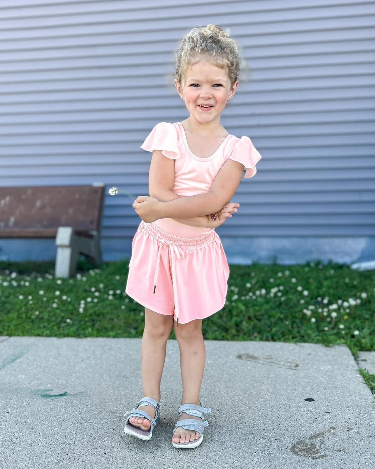 Stelle Girls Flowy Shorts with Pockets Athletic Running Skirt High Waist Butterfly 2 in 1 Sports Short 5-16 Years(Pink+light Blue+black)