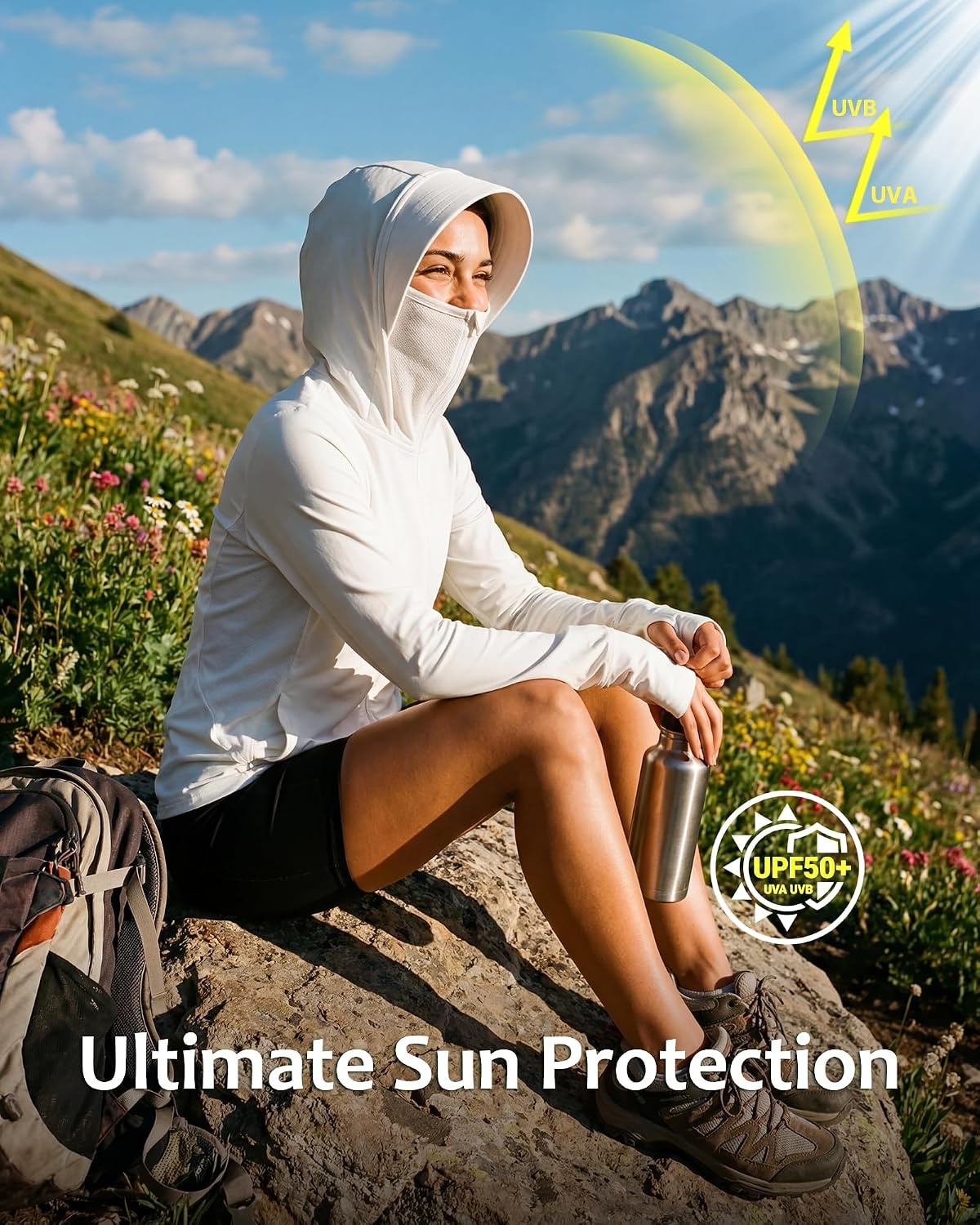 Stelle Women’s UPF 50+ Sun Protection Jacket Hoodie Long Sun Shirt | Specialized Sun-protective fabric, Cooling, Lightweight, Moisture-wicking, High elasticity, Outdoor, Running, Hiking(White)