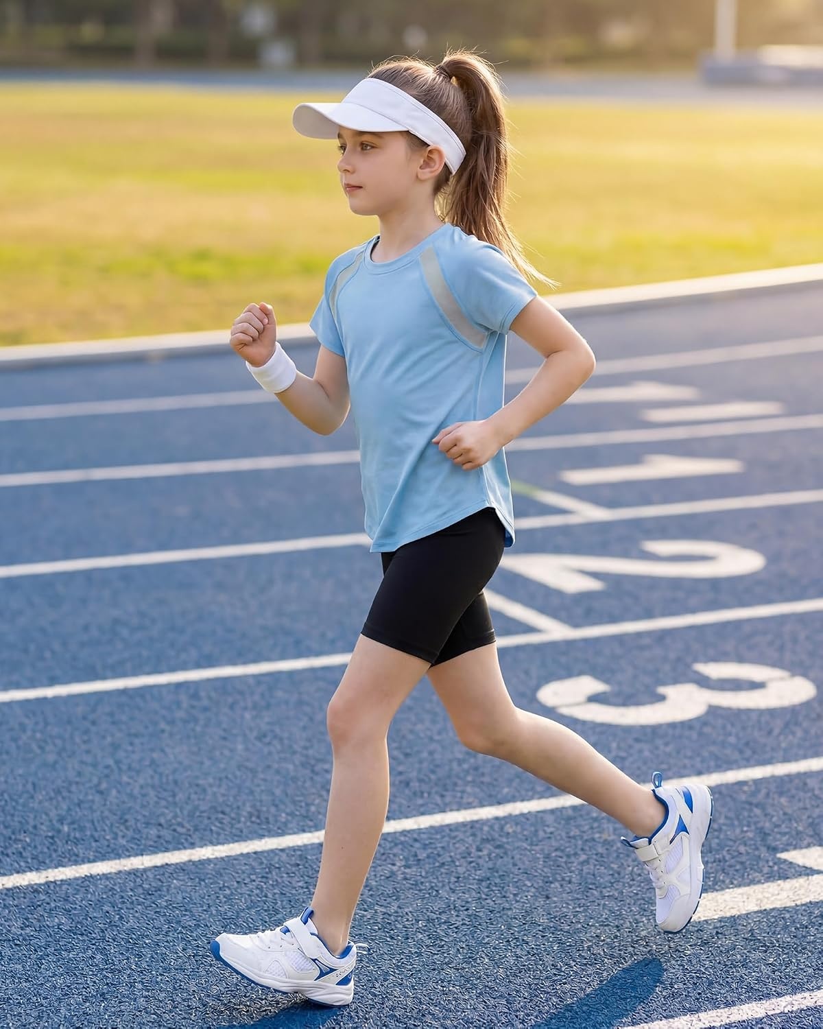 Stelle Athletic Shirts for Girls Short Sleeve Soccer Active Tshirts Kids | Moisture-wicking, Quick Dry, Breathable, Lightweight, Running, Tennis, Training, Sports, Crewneck Top, Summer Tee(Light Blue-07)
