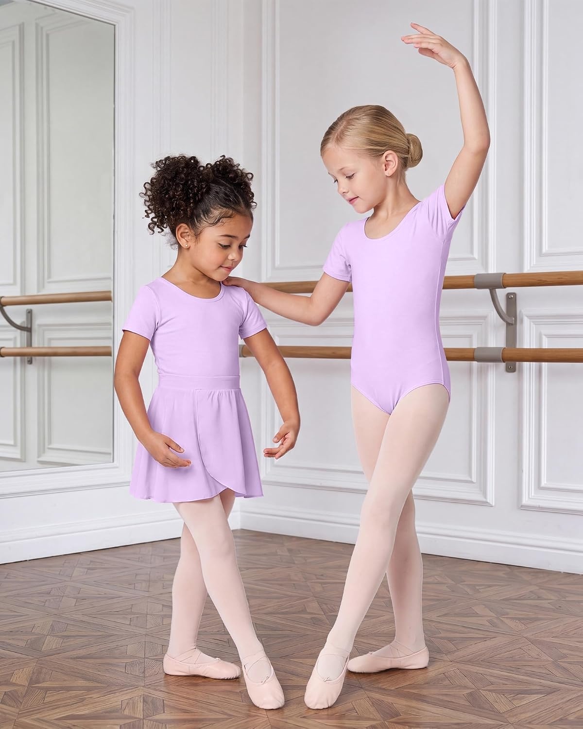 Stelle Girls Ballet Leotards Dance Outfits with Skirt and Footed Tights(01-lavender)