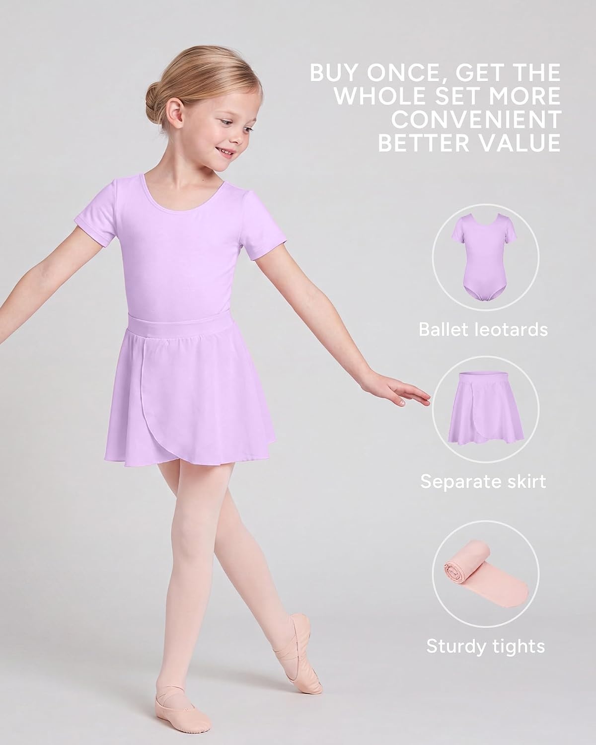 Stelle Girls Ballet Leotards Dance Outfits with Skirt and Footed Tights(01-lavender)