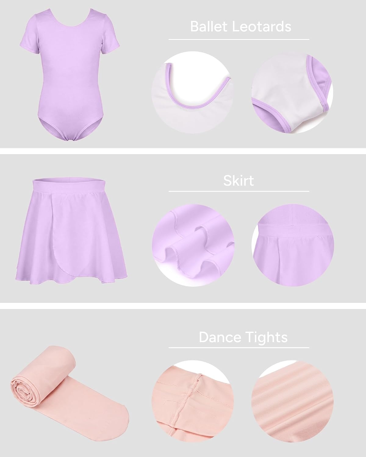 Stelle Girls Ballet Leotards Dance Outfits with Skirt and Footed Tights(01-lavender)