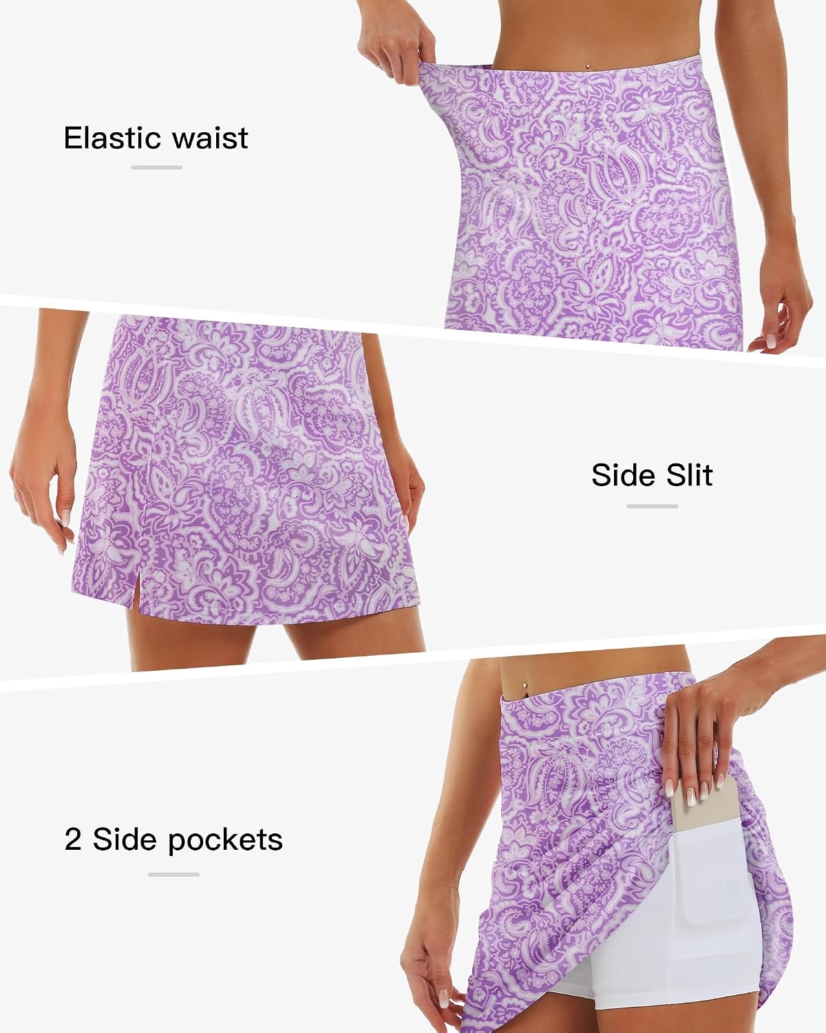 Stelle 17″ Golf Skirts for Women Pickleball Tennis Skorts with 2 Pockets(Lilac Paisley Print)