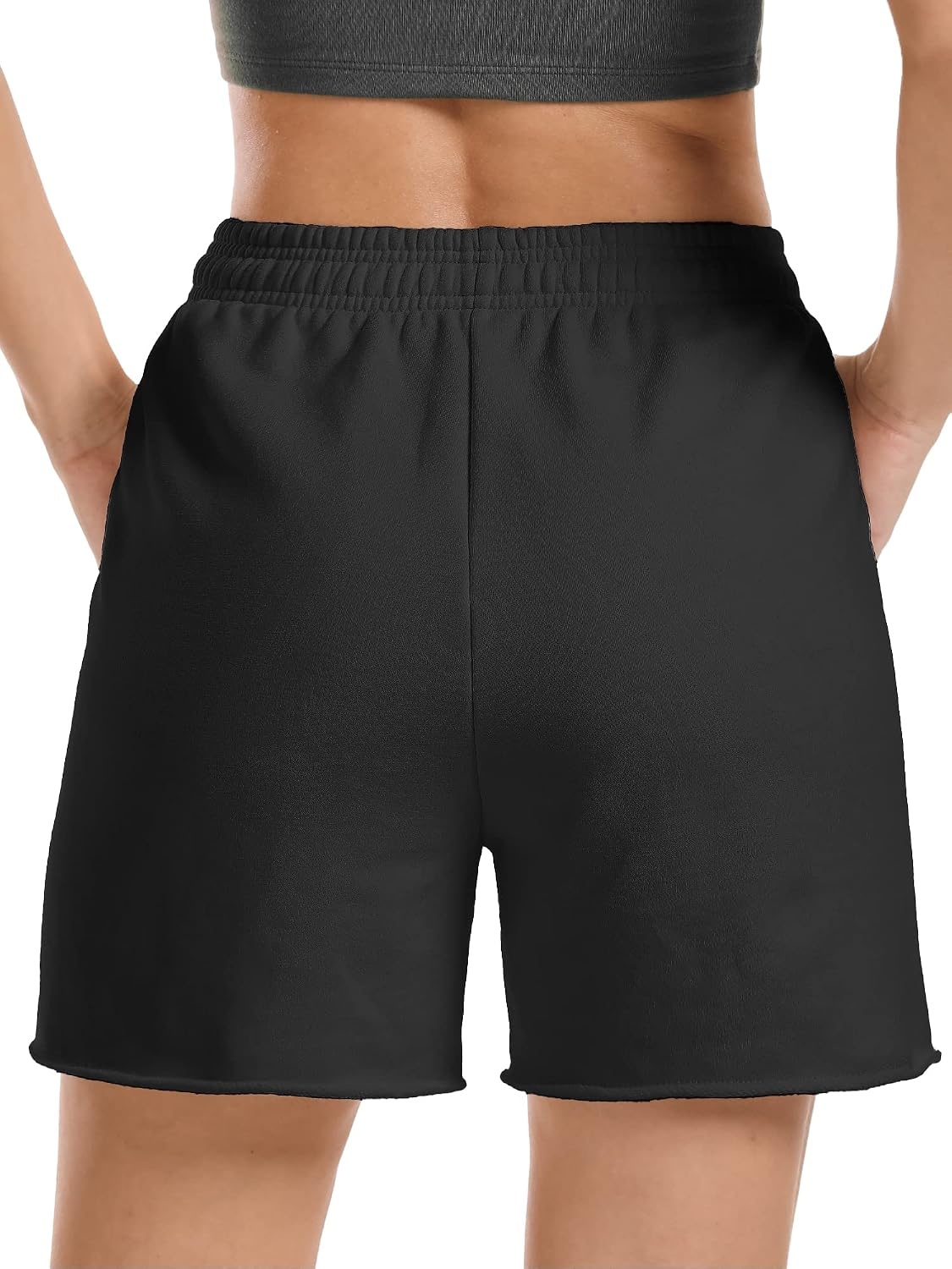 Stelle Women’s Sweat Shorts Casual Drawstring Shorts Comfy Cotton High Waisted Workout Lounge Shorts with Pockets(Black (Sweat Shorts))
