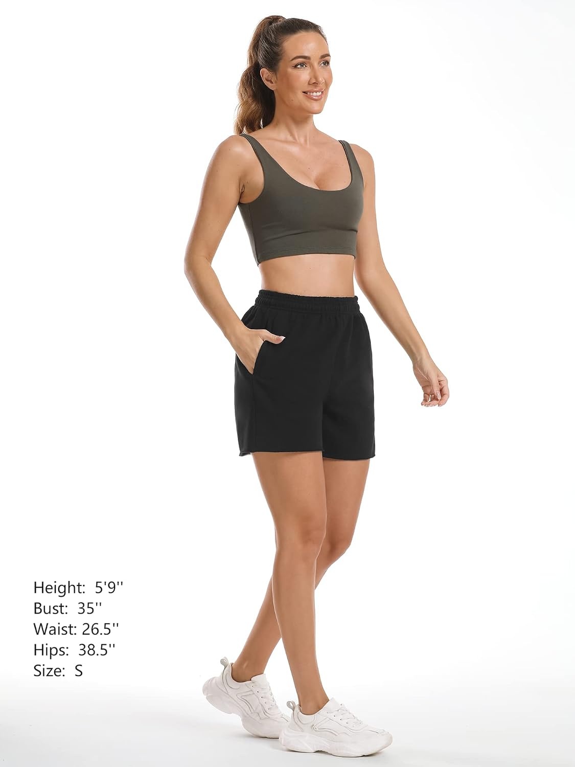 Stelle Women’s Sweat Shorts Casual Drawstring Shorts Comfy Cotton High Waisted Workout Lounge Shorts with Pockets(Black (Sweat Shorts))