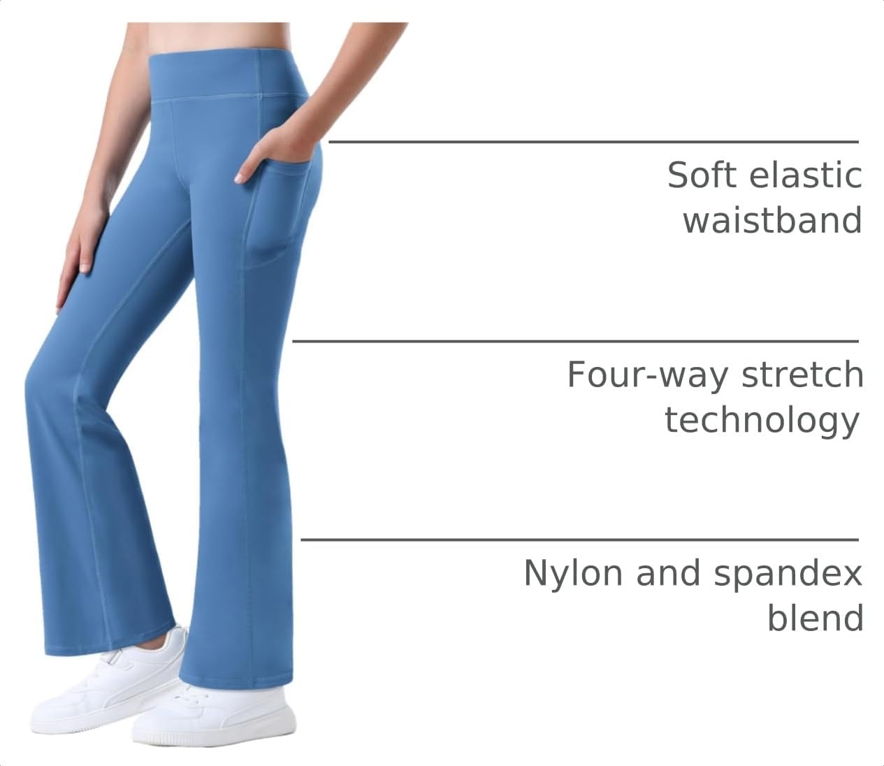 Stelle Girls Flare Leggings with Pockets High Waisted Bootcut Yoga Pants(03-b3-blue)