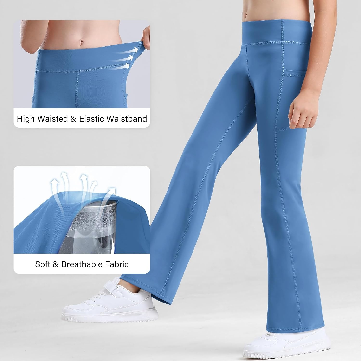 Stelle Girls Flare Leggings with Pockets High Waisted Bootcut Yoga Pants(03-b3-blue)