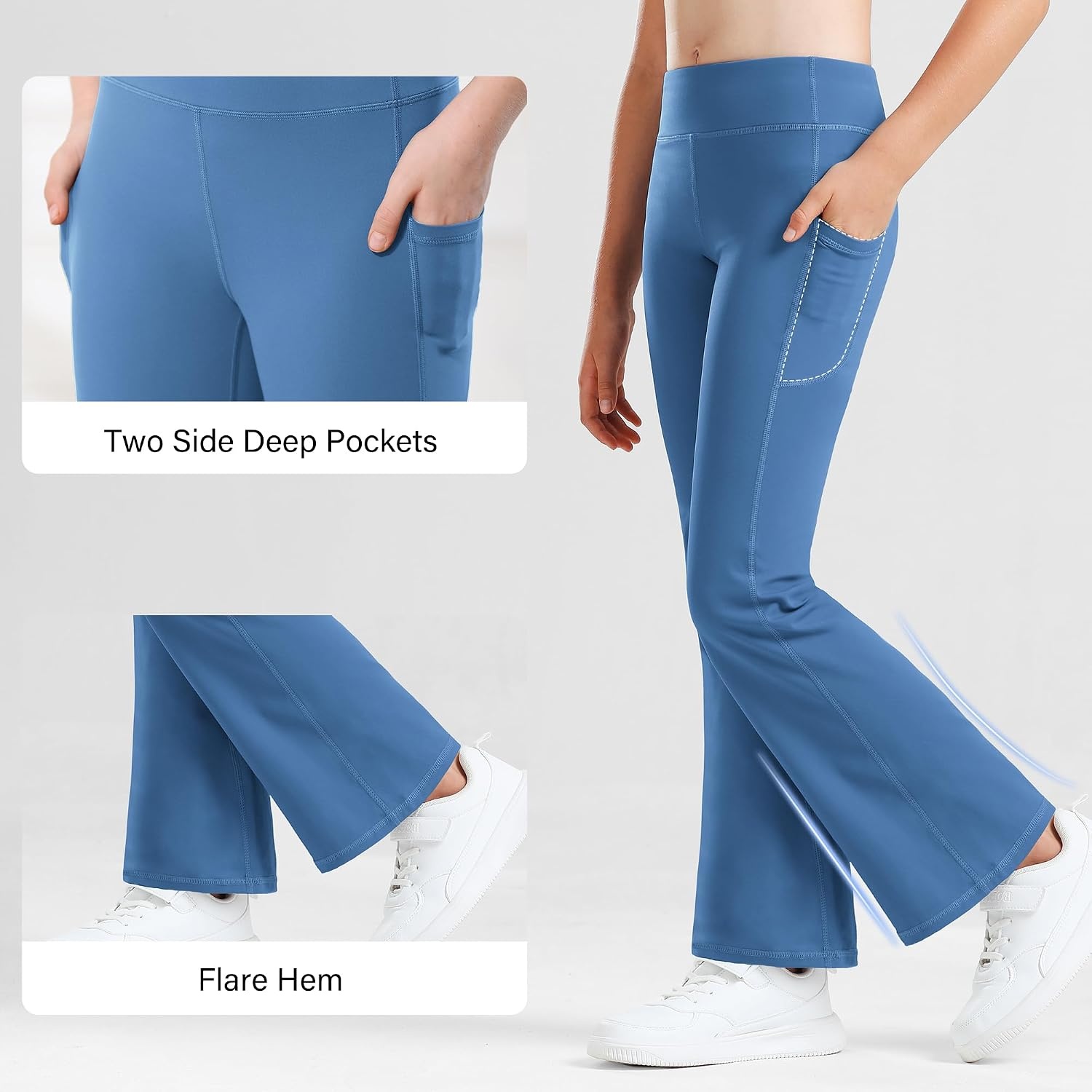 Stelle Girls Flare Leggings with Pockets High Waisted Bootcut Yoga Pants(03-b3-blue)