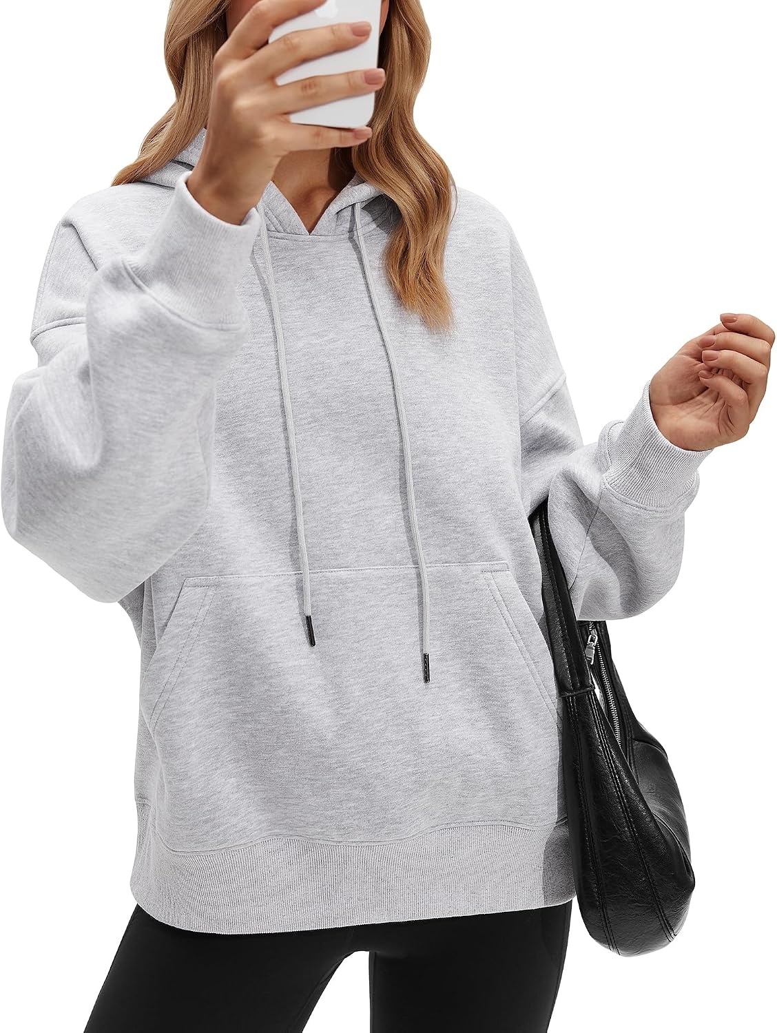 Stelle Women’s Oversized Fleece Hoodie Printed Cuff Fall Sweatshirts(Light Heather Grey)