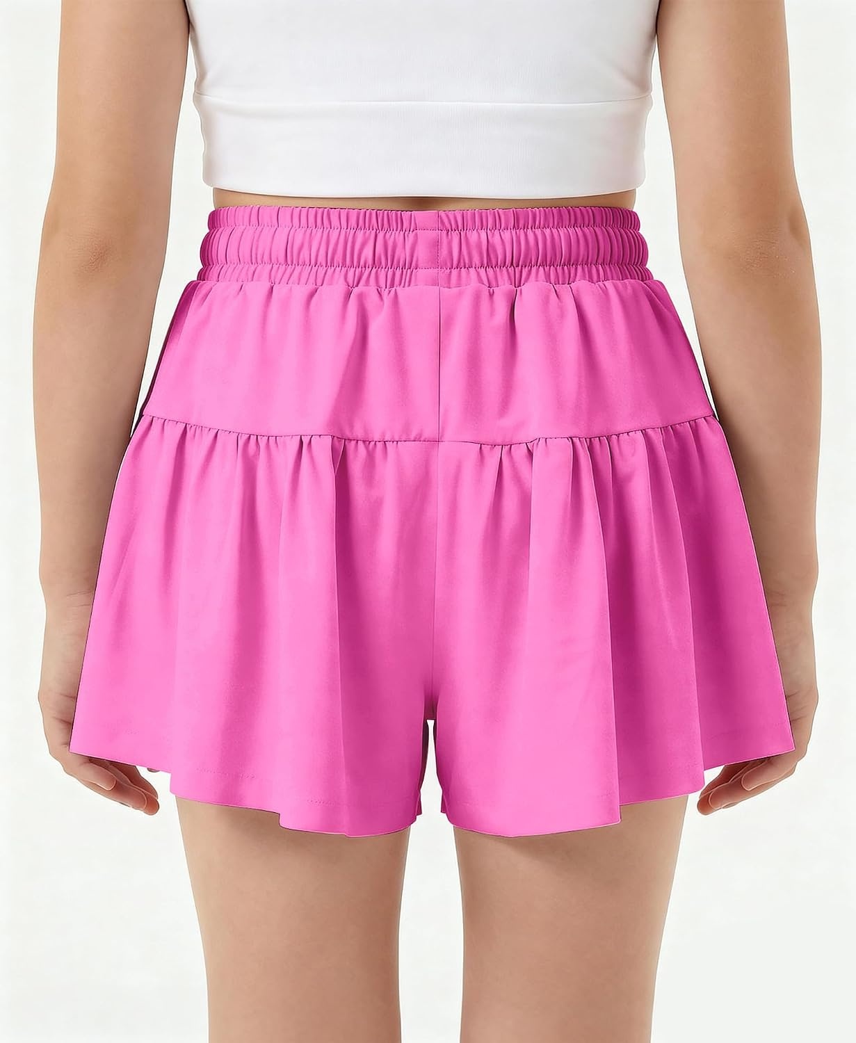 Stelle Girls 2 in 1 Butterfly Shorts Flowy Athletic Shorts with Pocket(Cotton Candy)