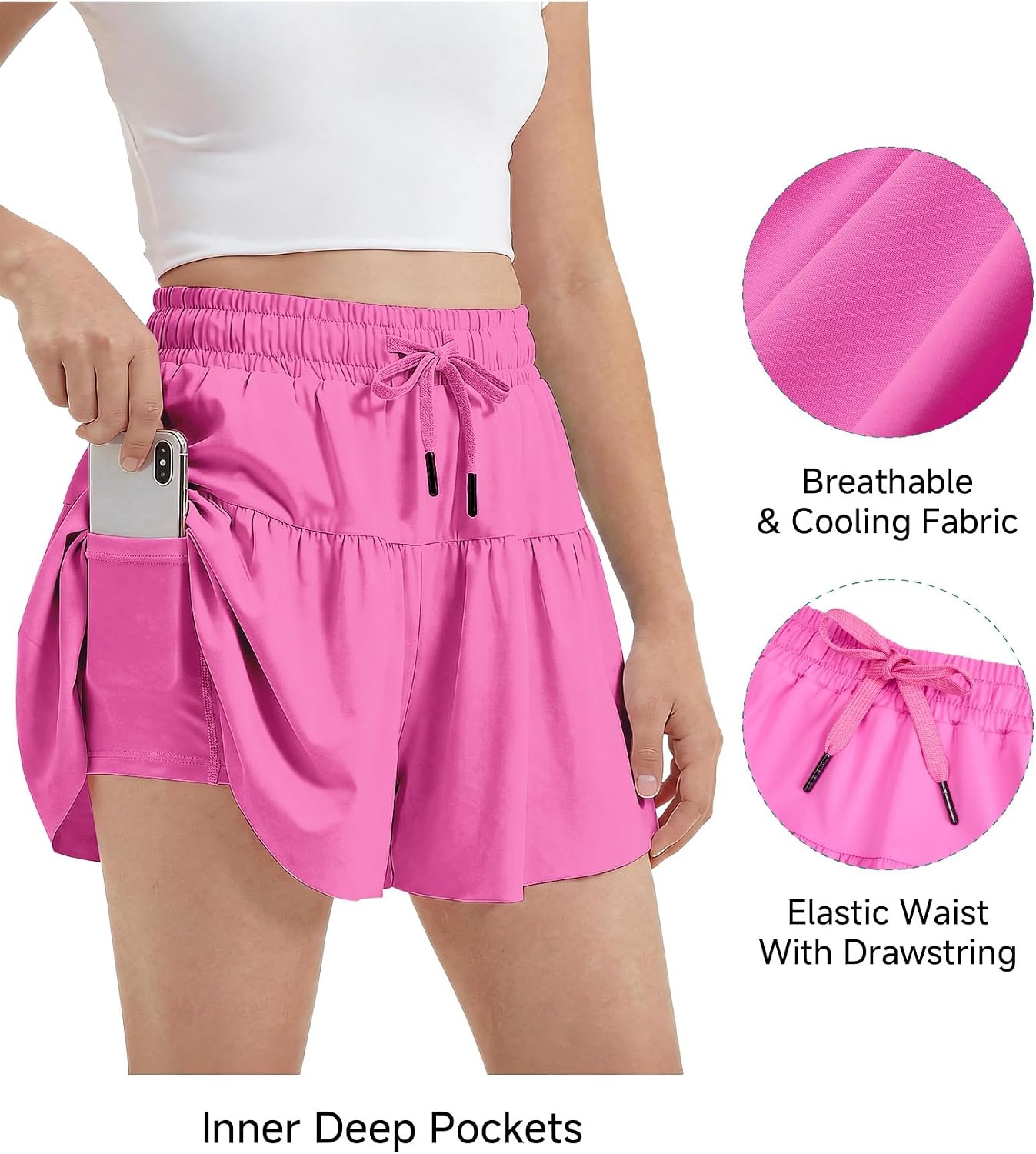 Stelle Girls 2 in 1 Butterfly Shorts Flowy Athletic Shorts with Pocket(Cotton Candy)