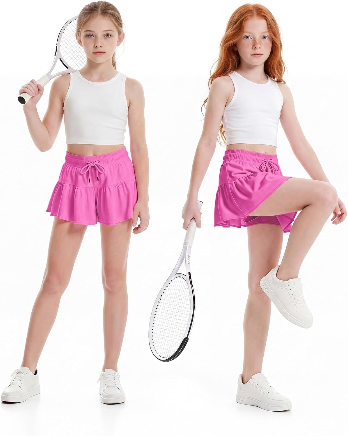 Stelle Girls 2 in 1 Butterfly Shorts Flowy Athletic Shorts with Pocket(Cotton Candy)