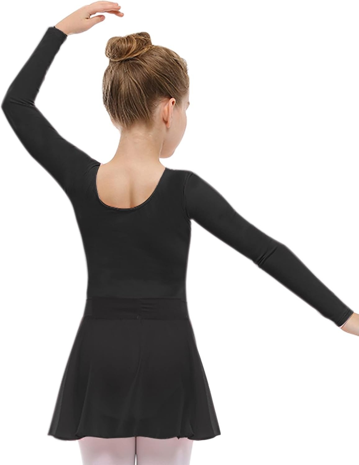 Stelle Girls Ballet Leotards Toddler Dance Outfit Combo with Pull on Skirt and Tights (Toddler/Little Kid/Big Kid)(04-black-long Sleeve)
