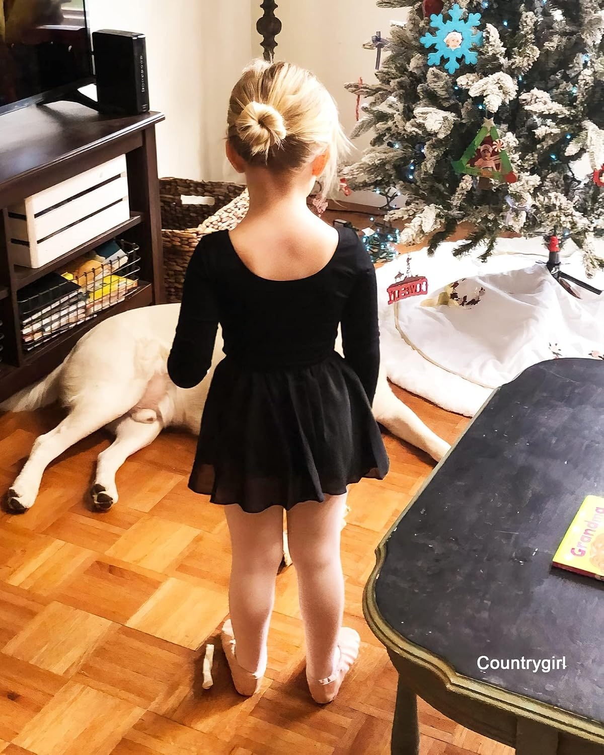 Stelle Girls Ballet Leotards Toddler Dance Outfit Combo with Pull on Skirt and Tights (Toddler/Little Kid/Big Kid)(04-black-long Sleeve)