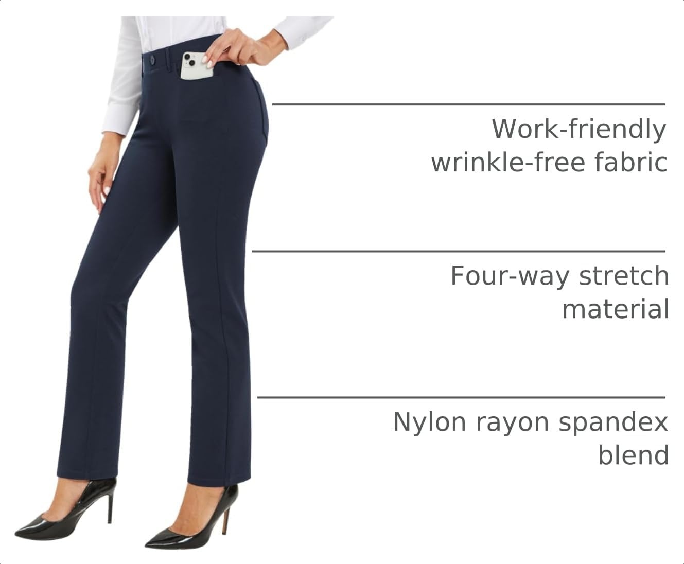 Stelle Women’s 30 Inch Straight Leg Work Pants Stretch Business Casual(Navy-2)