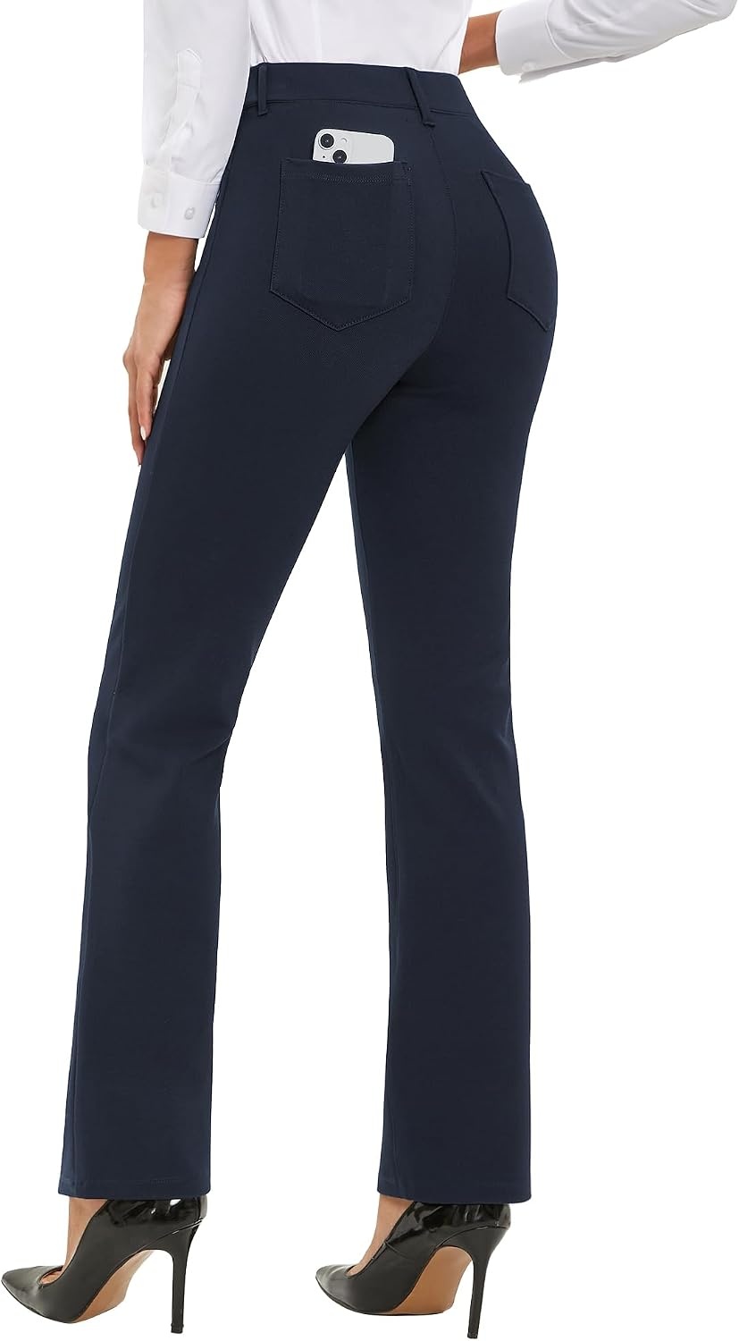 Stelle Women’s 30 Inch Straight Leg Work Pants Stretch Business Casual(Navy-2)