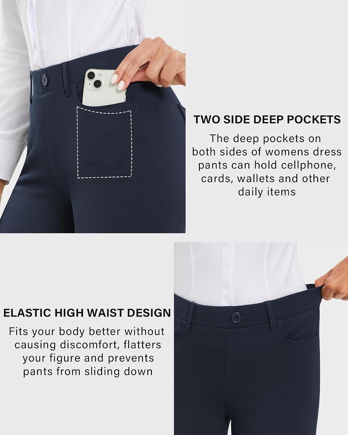 Stelle Women’s 30 Inch Straight Leg Work Pants Stretch Business Casual(Navy-2)
