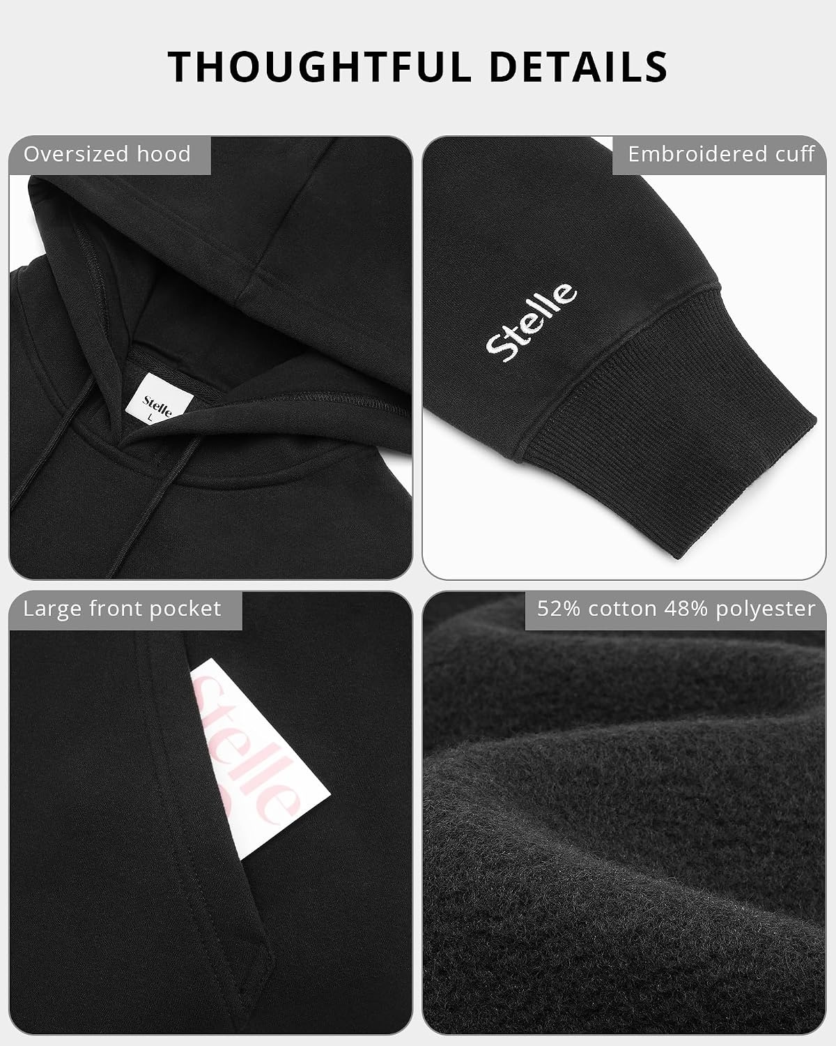 STELLE Womens Oversized Hoodies Fleece Sweatshirts Fall Fashion 2026 Pullover Sweaters Winter Clothes(Black)