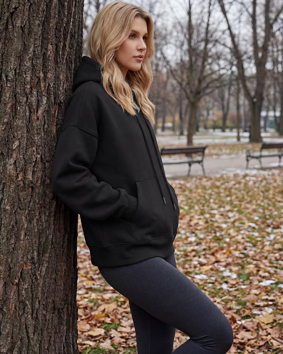 STELLE Womens Oversized Hoodies Fleece Sweatshirts Fall Fashion 2026 Pullover Sweaters Winter Clothes(Black)
