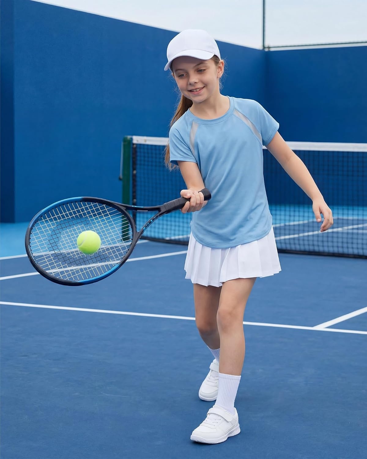 Stelle Athletic Shirts for Girls Short Sleeve Soccer Active Tshirts Kids(Light Blue-07)