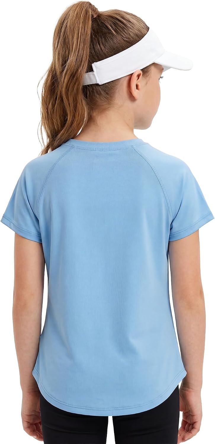 Stelle Athletic Shirts for Girls Short Sleeve Soccer Active Tshirts Kids(Light Blue-07)