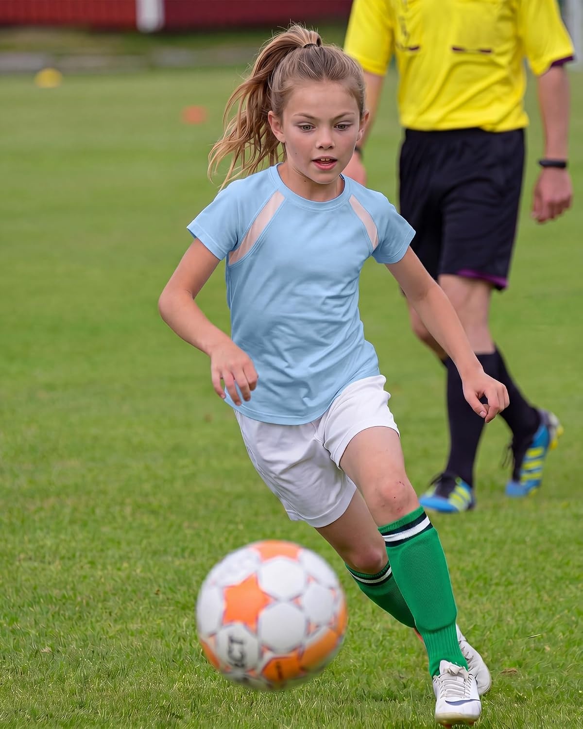 Stelle Athletic Shirts for Girls Short Sleeve Soccer Active Tshirts Kids(Light Blue-07)