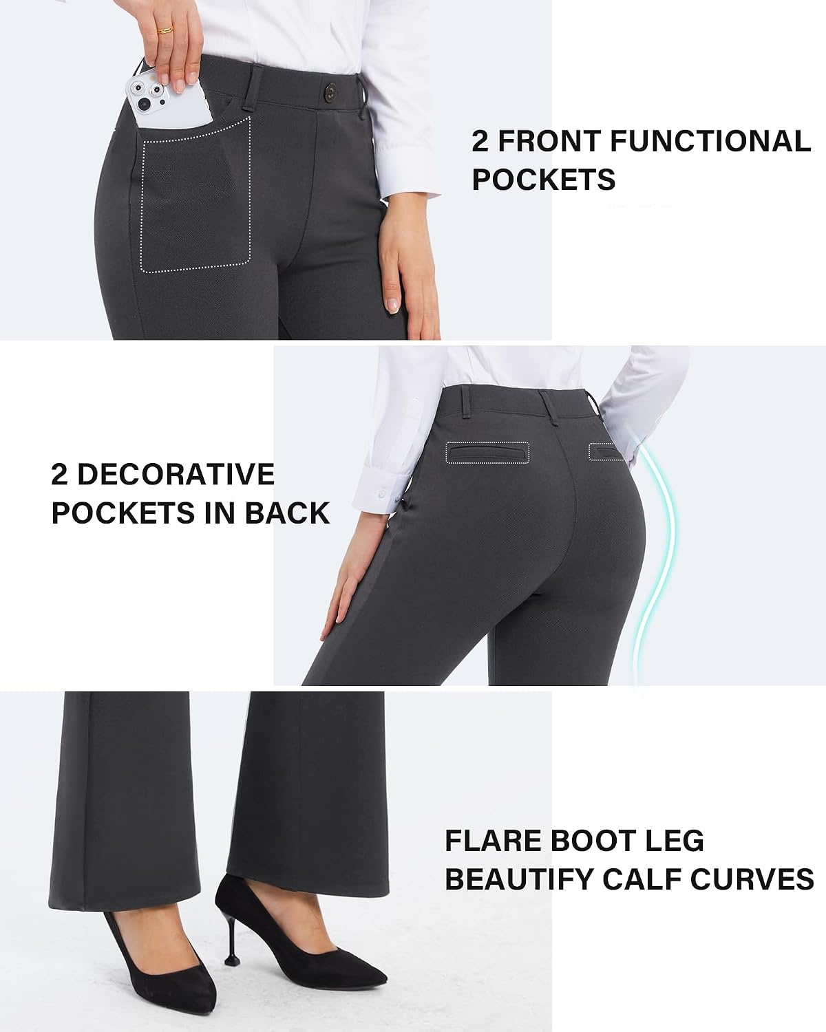 Stelle Women’s 30 Inch Bootcut Work Pants Stretch Business Casual Office(Charcoal)