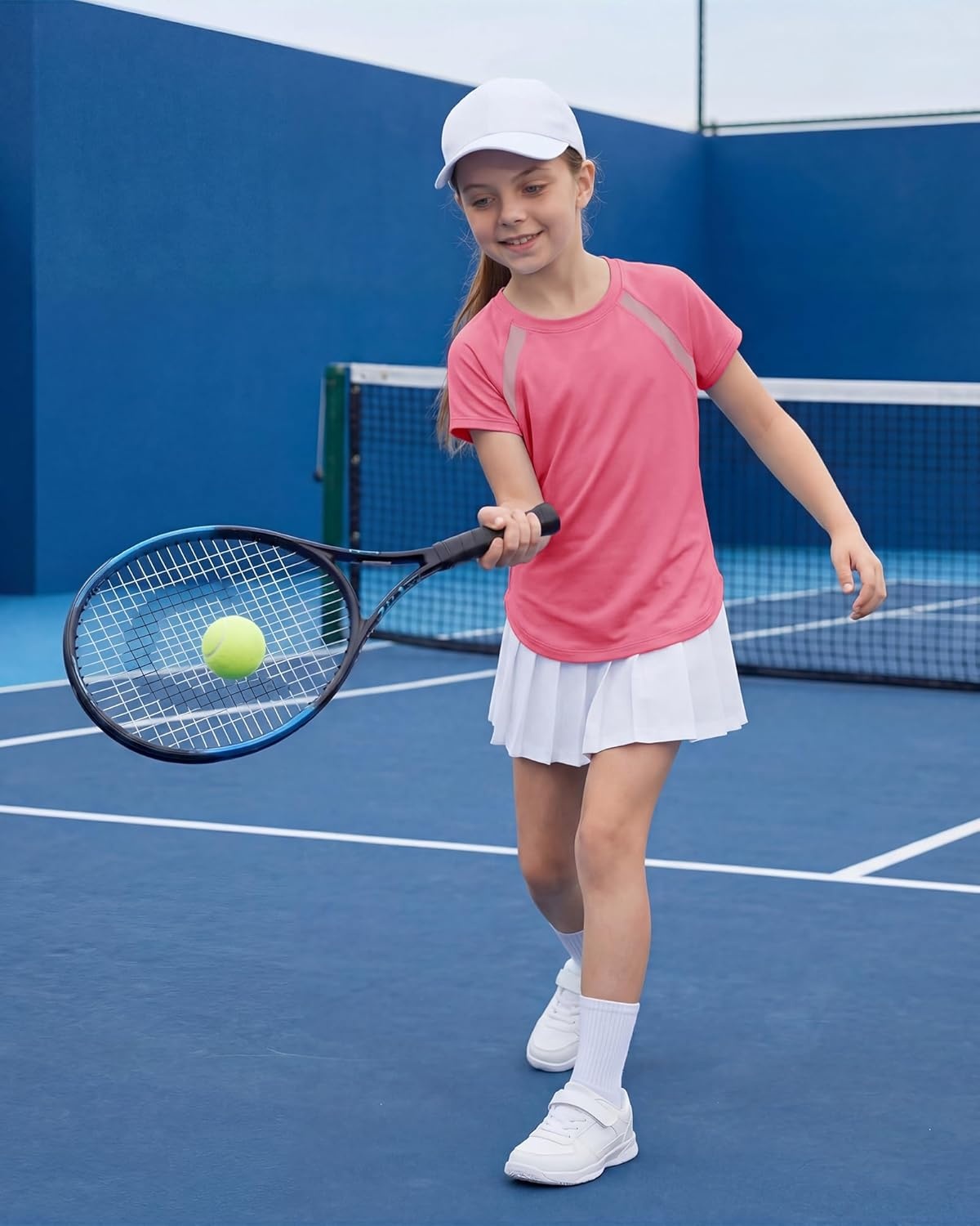 Stelle Girls Athletic Shirts Short Sleeve Crewneck T Shirts Active Sports Top Soccer Gym Workout Tshirt Summer Tees for Kid(Watermelon)
