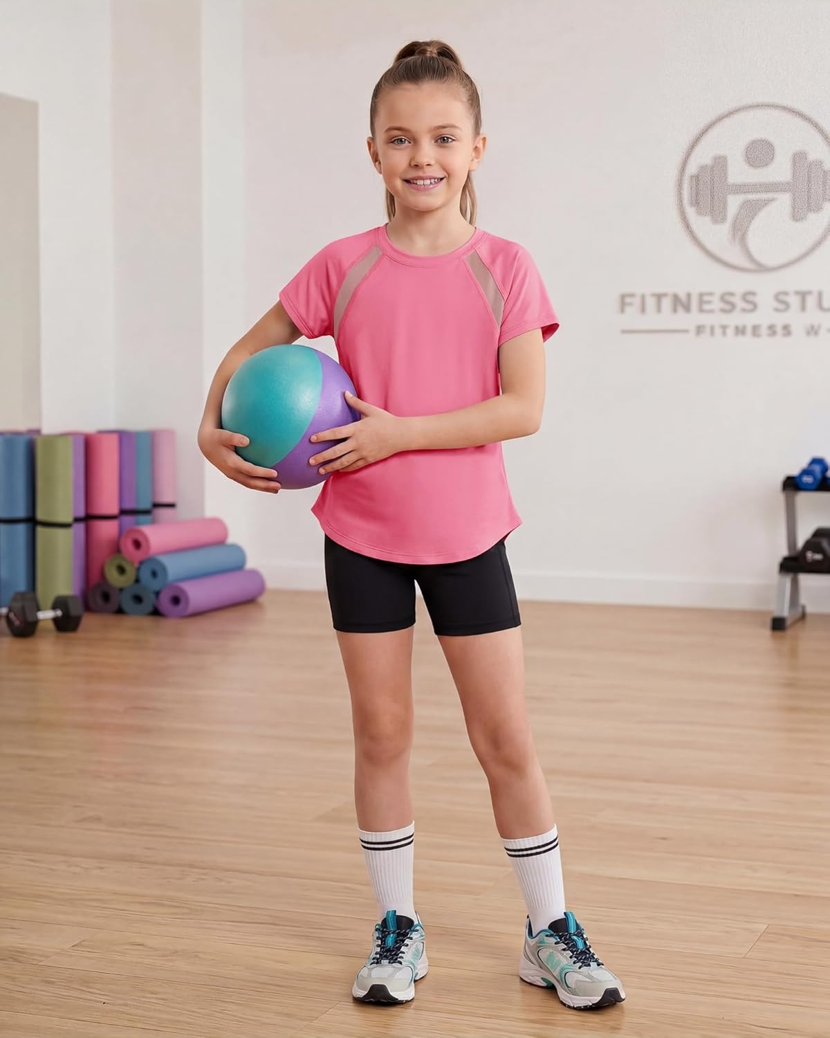 Stelle Girls Athletic Shirts Short Sleeve Crewneck T Shirts Active Sports Top Soccer Gym Workout Tshirt Summer Tees for Kid(Watermelon)