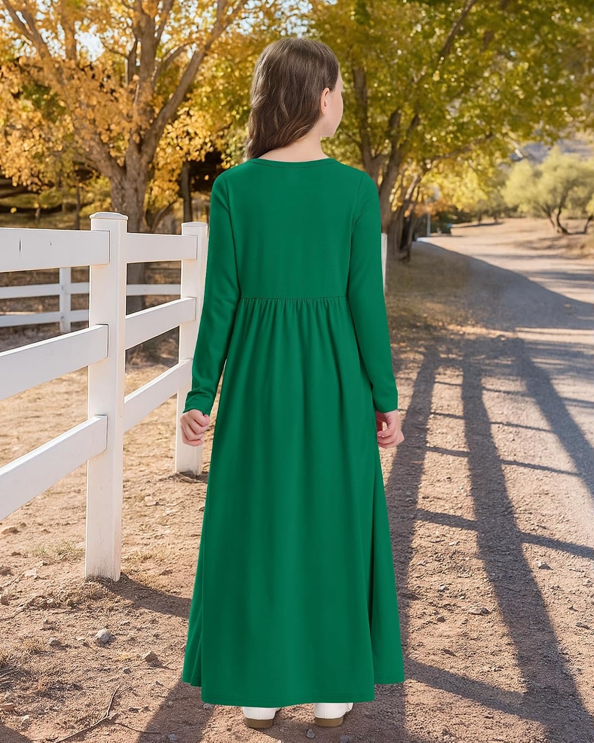 Stelle Girls Long Sleeve Maxi Dress with Pockets 6-15 Years | Crew Neck,Ankle Length,High Waist,Stretchable,Twirly,A Line, Spring Fall Dresses,Church,Long Dress for Little Kid,Teen,Tween(Green)