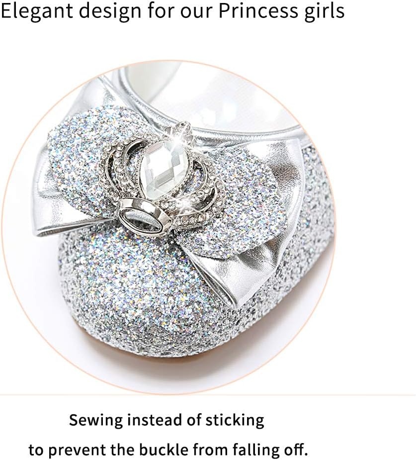 Stelle Girls Dress Shoes Glitter Princess Shoe Flower Mary Jane Low Heels Party Wedding Prom Footwear for Toddler Kids(T13-silver Glitter)