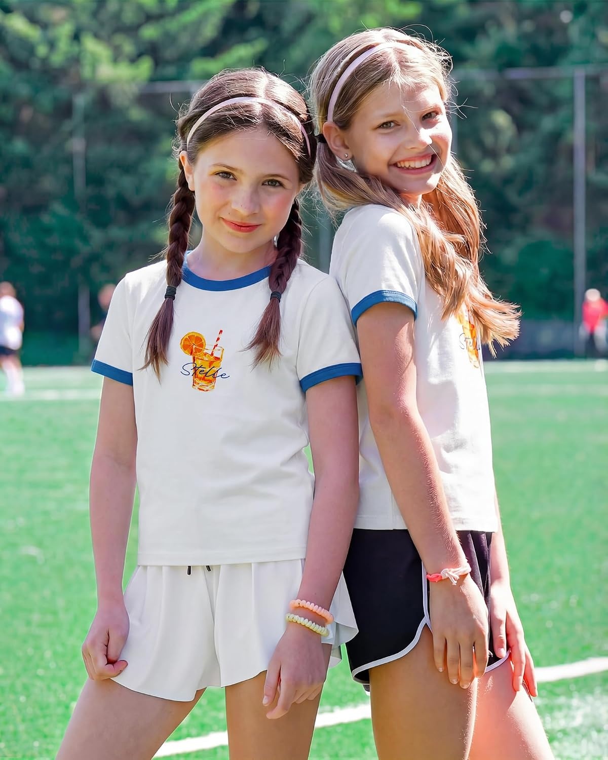 Stelle Girls Retro Graphic T Shirt Soft Stretch Crewneck for School(Oj Summer|white)