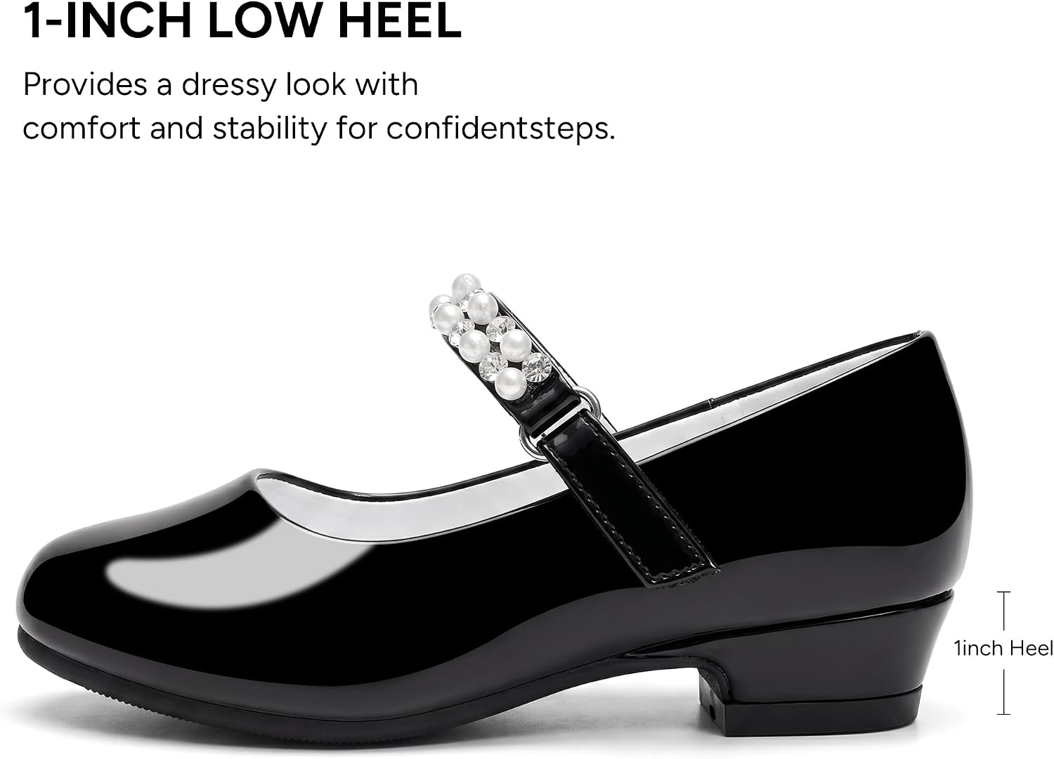 Stelle Girls Dress Shoes with Jeweled Strap for Wedding Flower Girl Party(Black)