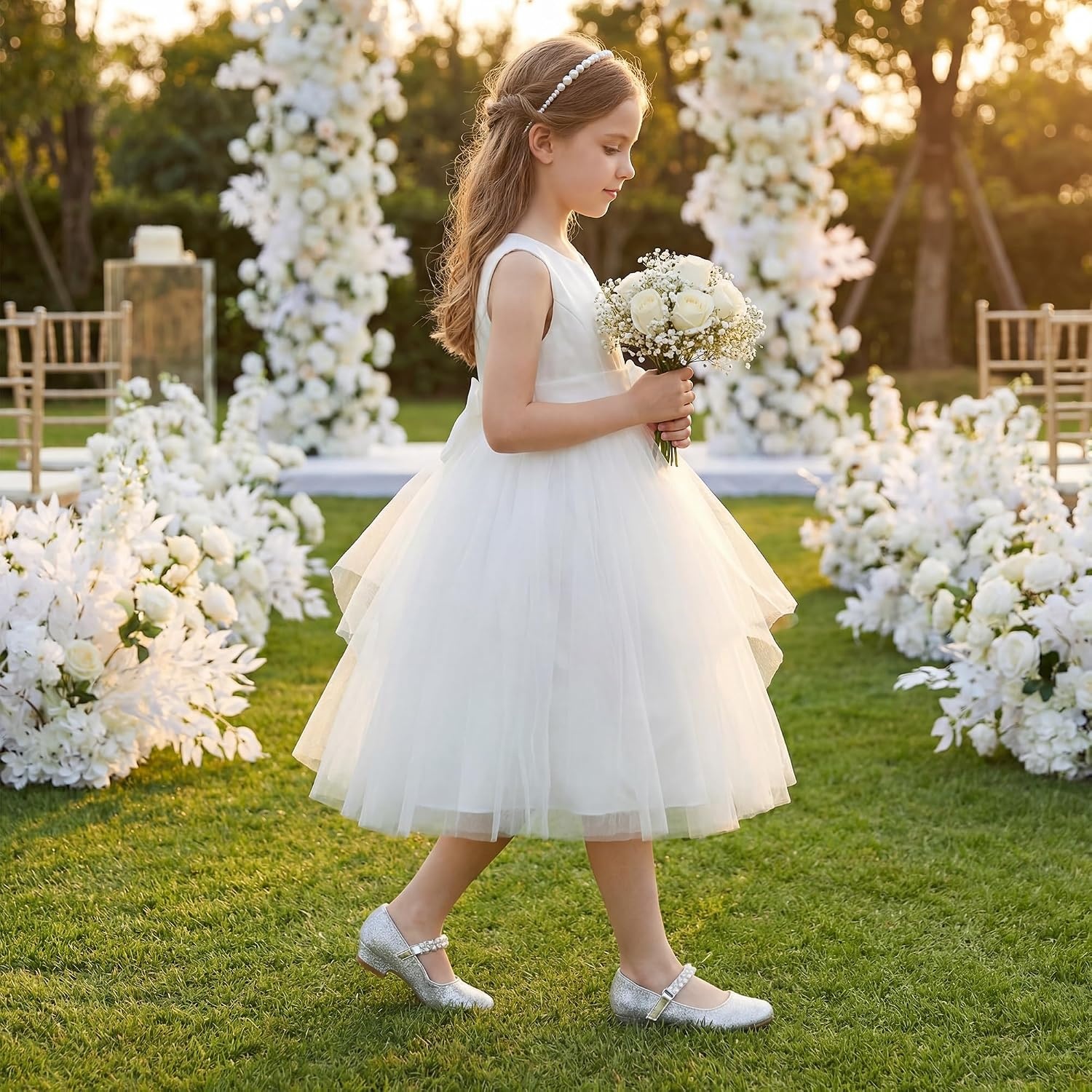 Stelle Girls Dress Shoes with Jeweled Strap for Wedding Flower Girl Party(Siliver2)
