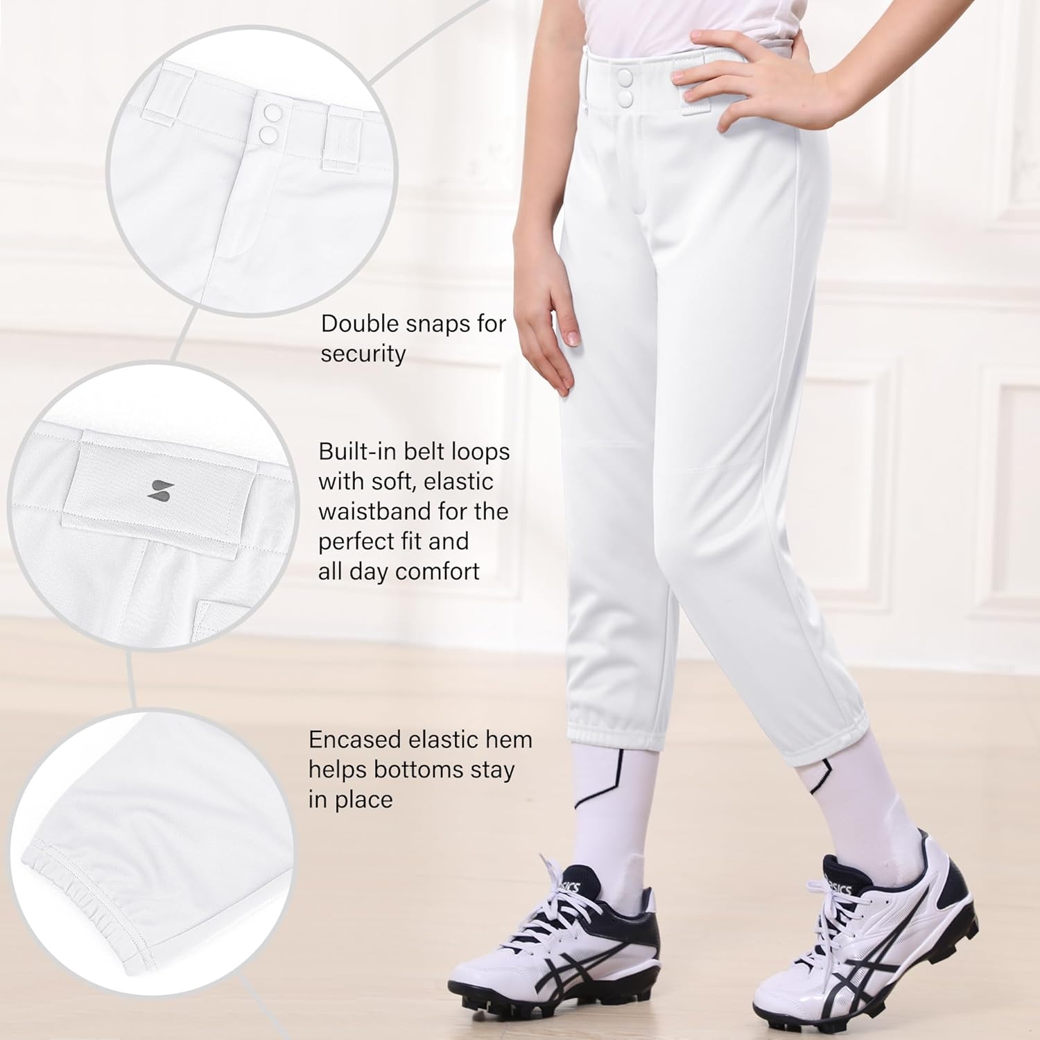 Stelle Girls’ Softball Pants Youth Kids Baseball Pants Fastpitch Pants with Pockets Boys Tee Ball(White)
