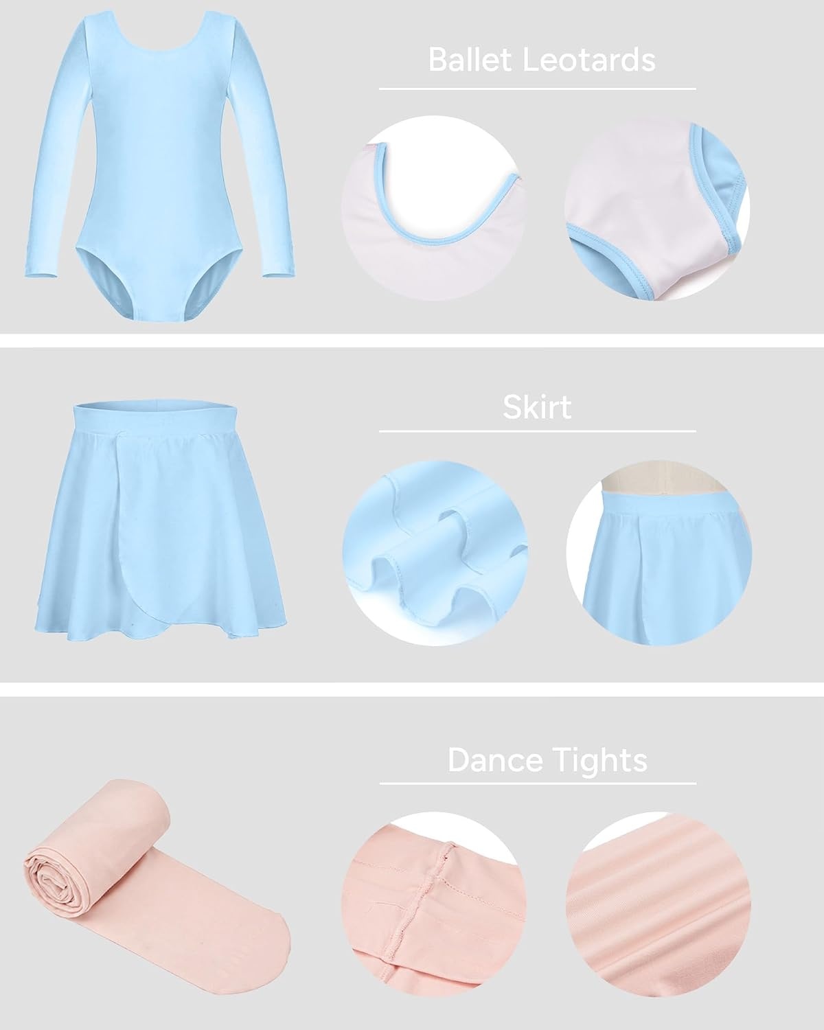 Stelle Girls Ballet Leotards Dance Outfits with Skirt and Footed Tights(04-blue-long Sleeve)