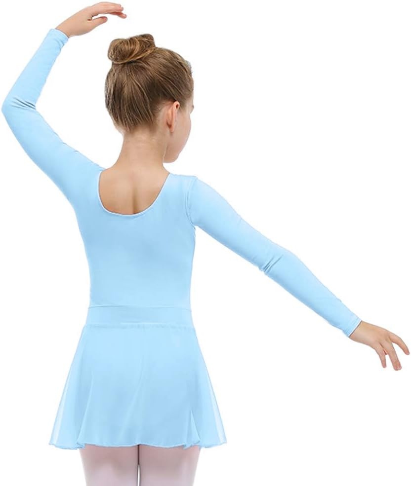 Stelle Girls Ballet Leotards Dance Outfits with Skirt and Footed Tights(04-blue-long Sleeve)