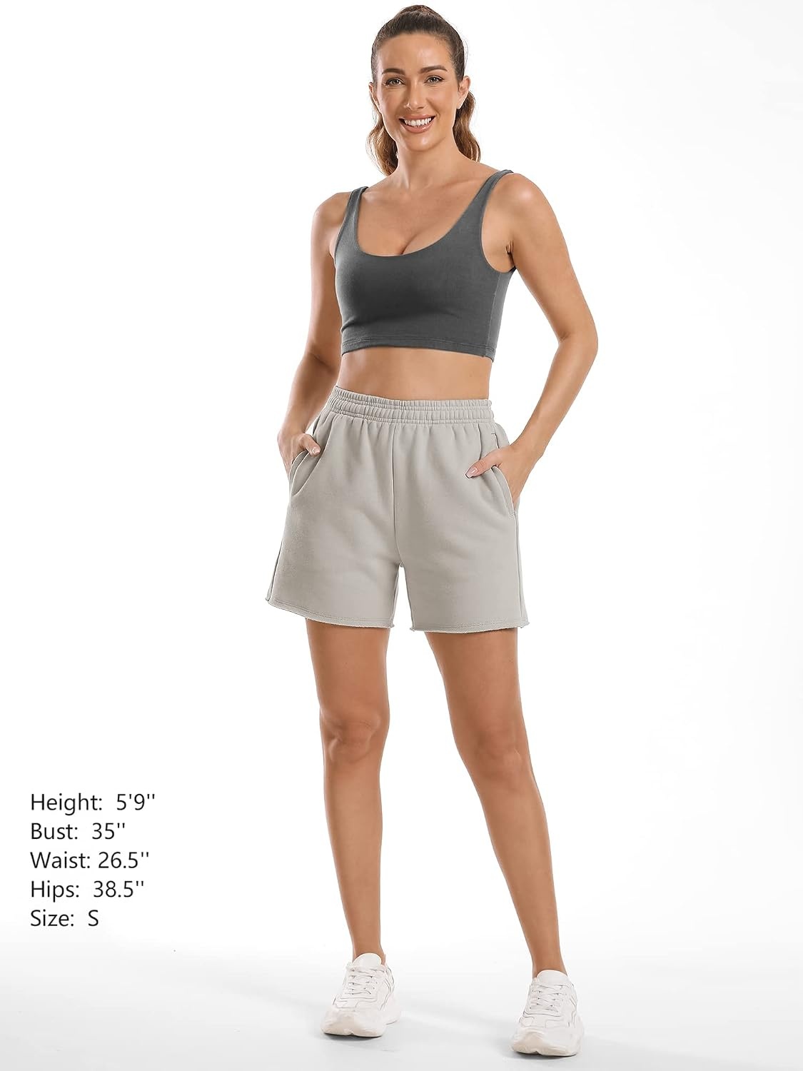Stelle Women’s Sweat Shorts Casual Drawstring Shorts Comfy Cotton High Waisted Workout Lounge Shorts with Pockets(Light Gray (Sweat Shorts))