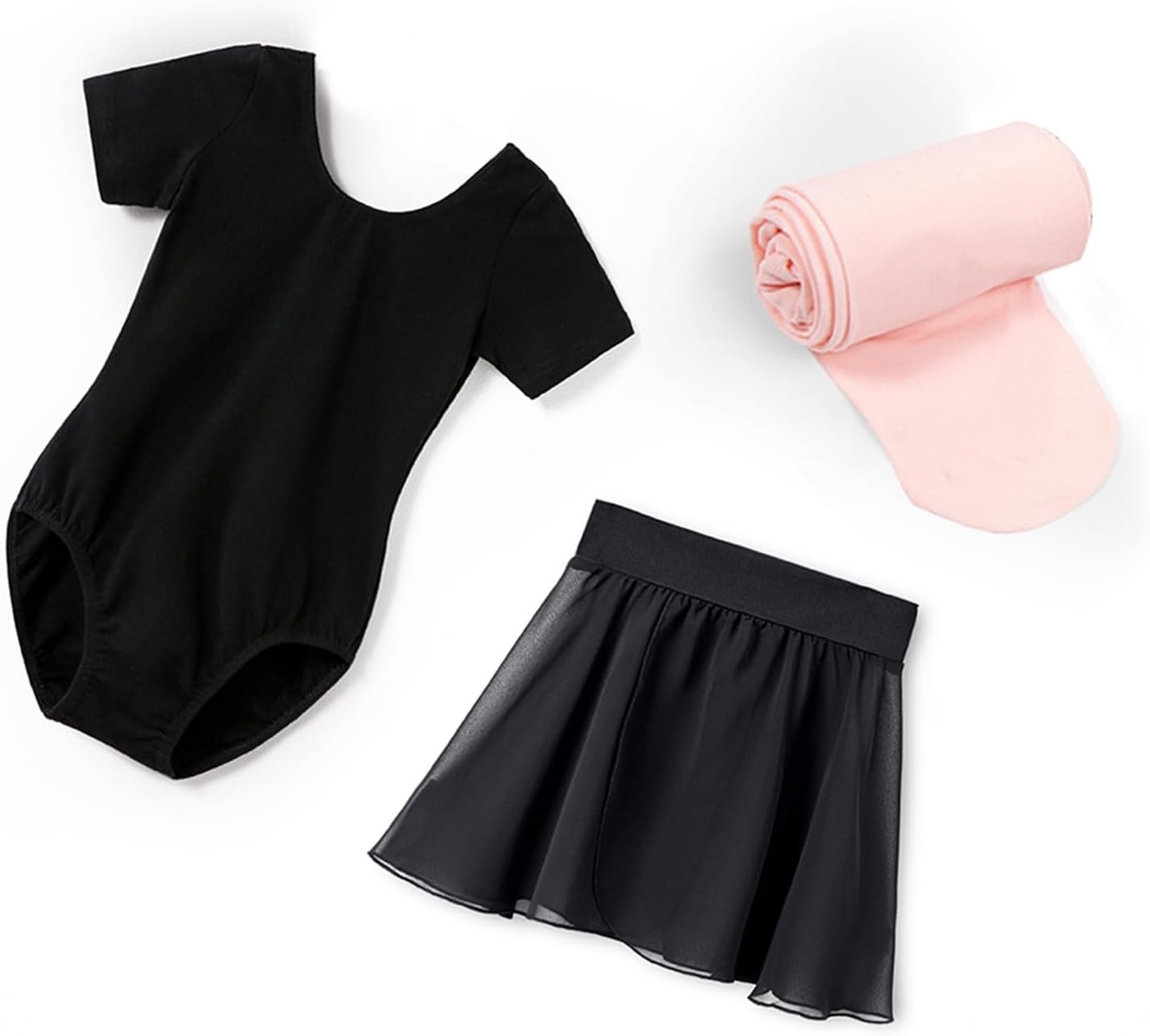 Stelle Girls Ballet Leotards Toddler Dance Outfit Combo with Pull on Skirt and Tights (Toddler/Little Kid/Big Kid)(01-black)