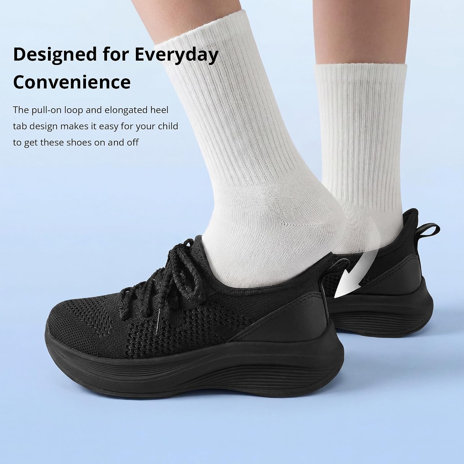 Stelle Girls Tennis Shoes with Slip-On Kids Running Shoes(Black)